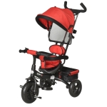 HOMCOM Baby Tricycle 2 In 1 Design Baby Stroller/ Kid Trike with Parent Push Handle Adjustable Canopy Detachable Guardrail Safety Belt Foldable Footrest Storage Bag for Age 18 Months and Up Red