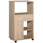 HOMCOM Kitchen Microwave Cart Mobile Buffet with Hutch on Wheels with Drawer and Cabinet for Dining Room, Oak