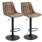 HOMCOM 2 Piece Vintage Barstools Adjustable Height Dining Counter Chair 360° Swivel with/ Footrest for Home Pub, Brown