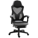 Vinsetto Office Chair Adjustable Height Recliner with Retractable Footrest, Wheel, Mesh Back Home, Grey