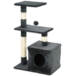 PawHut Plush Cat Tree Tower Activity Center with Sisal Scratching Posts Perch Condo, Dark Grey