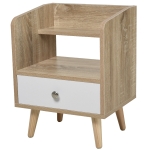 HOMCOM Storage End Table Nightstand With Drawer and Shelf Solid Wood Legs Bedside