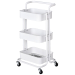 HOMCOM 3-Tier Metal Rolling Utility Cart Mobile Storage Trolly Basket Organizer Kitchen White