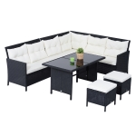 Outsunny Set Mobili in PE Rattan da Esterno Giardino 6 pezzi DIvano con Cuscini e Tavolino, Nero