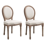 Homcom Set 2 Sedie Medaglione Imbottite in Legno con Rivestimento in Lino Bianco Ivory