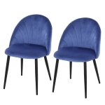 Homcom Set 2 Sedie Imbottite per Sala da Pranzo Design Nordico in Metallo e Velluto Blu