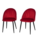 Homcom Set 2 Sedie per Sala da Pranzo Imbottite dal Design Nordico in Metallo e Velluto Rosso
