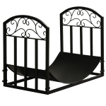 Outsunny Portalegna da Interno ed Esterno in Metallo con Ripiano Curvo, Fino 60kg di Legna - Nero