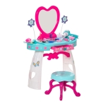 HOMCOM Toeletta Tavolo Trucco con Sgabello per Bambini da 3 Anni, Specchio Integrato e Accessori, Azzurro e Bianco