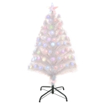 HOMCOM Albero di Natale Artificiale con Luci LED Colorate e Fibre Ottiche 90 Rami Base in Metallo Pieghevole 90cm - Bianco