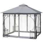 Outsunny 3 x 3 M Gazebo Outdoor Patio Party Tent Shelter Garden Canopy Double Tier Sun Shade Metal Frame Light Grey
