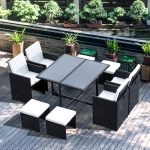 Outsunny 8-Seater Rattan Dining Set, Black/Milk White