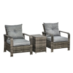 Outsunny 2-Seater PE Rattan Garden Seating Set w/ 2 Padded Chair Storage Table Grey