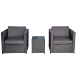 Outsunny 2-Seater Patio Rattan Sofa Furniture Set W/ Side Table, Cushions, Steel Frame-Black