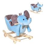 HOMCOM Kids 2 in 1 Rocking Elephant W/Wheels and Sound-Blue