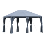 Outsunny Pérgola de jardim 4x3 m com 6 Cortinas com Zíper Abertura de teto 8 orifícios de drenagem para festas ao ar livre cinza