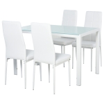 Homcom Set Tavolo in Metallo e Vetro con 4 Sedie Imbottite per Cucina o Sala da Pranzo Bianco
