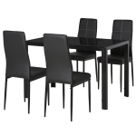 Homcom Set Tavolo in Metallo e Vetro con 4 Sedie Imbottite per Cucina o Sala da Pranzo Nero