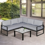 Ensemble salon de jardin d'angle 5 places design style yachting gris
