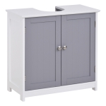 HOMCOM 60x60cm Under-Sink Storage Cabinet with Adjustable Shelf Bathroom Cabinet Space Saver Organizer Floor Cabinet White and Grey