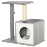 PawHut Albero Tiragraffi per Gatti con Cuccia e Colonna in Corda Sisal Grigio 59x39x62cm