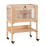 PawHut Kleintierkäfig mit Rollen 60 cm x 36 cm x 80,5 cm Rampe Tannenholz