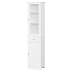 kleankin Armario Alto para Baño Mueble Auxiliar de Baño de Estilo Moderno con 2 Puertas Estantes Ajustables y 1 Cajón 40x27x171,5 cm Blanco