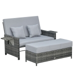 Outsunny Polyrattan Lounge-Sofa Gartensofa Gartenliege 2-Sitzer mit Kissen Hocker Grau