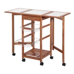 HOMCOM Mesa Auxiliar Cocina 91x37x75 cm Plegable 6 Ruedas 1 Cajon 2 Cestas Carrito Servicio Pino Metal Cromado