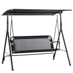 Outsunny Dondolo da Giardino Terrazza 3 Posti con Tettuccio Parasole Regolabile, Metallo e Textilene Nero 172x110x155cm