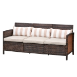 Outsunny Rattan Sofa mit Kissen, Dreisitzer, Garten Loungesofa, Stahl, Braun, 173 x 68 x 78 cm