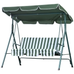 Outsunny Dondolo a 3 Posti a Righe Verde Bianco con Tettuccio Parasole