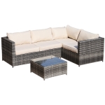 Outsunny 4-Seater Rattan Dining Sofa Set W/ Cushions, Iron Frame-Grey/Beige