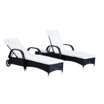 Outsunny Set de 2 Tumbonas Chaise Longue + 1 Mesa de Ratan para Jardín o Terraza Sillas con Cojín y Respaldo Ajustable a 5 Niveles (Negro)
