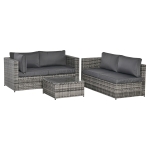 Outsunny 4-Seater Rattan Dining Sofa Set Table Garden Furniture Outdoor w/ Cushion Loveseat