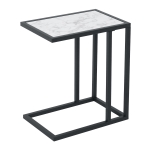 HOMCOM Modern Classic C-Shape Side Table with Marble Grain Tabletop, Simple End Corner Desk in Metal Frame, for Living Room Bedroom Office, Black and White