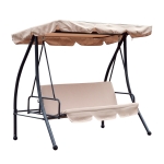 Outsunny Columpio Balancín Jardín de 3 Plazas Convertible en Cama con Techo Ajustable Cojín Acolchado y Almohadas para Balcón Terraza Carga 340 kg Acero 200x125x170 cm Beige