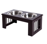 Pawhut Doppia Ciotola Rialzata per Cani in Acciaio Inox e MDF 58.4x 30.5x 25.4cm