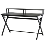 HOMCOM Mesa Gaming 140x60 cm Escritorio para Computadora PC con Estante Elevado para Monitor Gancho para Auriculares Marco de Metal para Oficina en Casa Estudio Negro