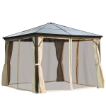 Outsunny Carpa Cenador para Jardín Gazebo Exterior para Evento Estable Anti-UV Techo Policarbonato 4 Paravientos Mosquitera Integrada Aleación de Aluminio 300x300x260cm