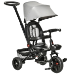 HOMCOM Dreirad mit Schubstange drehbarer Sitz 4-in-1 Kinderdreirad Kinder Fahrrad klappbar abnehmbar Kinderauto Metall EVA Grau 111,5 x 52 x 98 cm