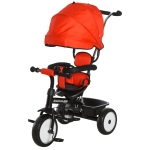 HOMCOM 6 in 1 Kinderdreirad Dreirad Kinder Fahrrad Rad Schubstange Sonnendach Sicherheitsgurt 6-60 Monate Rot+Schwarz 78 x 47 x 99 cm