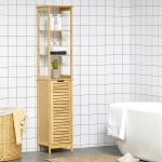 Kleankin Mobilier Baie, din MDF si Bambus, 34x30x173cm, Culoare Naturala
