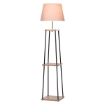 HOMCOM Lampstatief met 3 planken, rubberhout, linnen, metaal, naturel, zwart