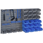 DURHAND Wandregal mit Stapelboxen 44 tlg Werkzeuglochwand Werkzeughalter Werkzeugwand für Werkstatt Sichtlagerkästen Hakenset PP Blau+Grau 63,5x22,5x95,5 cm