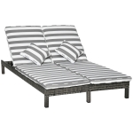 Outsunny dubbel ligbed met verstelbare rugleuning, rotan look, grijs+wit, 196 x 120 x 28 cm