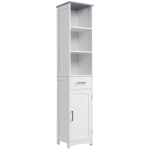 Kleankin Dulapior de baie cu Raft cu 3 niveluri, din MDF Lacuit, 34x30x163cm, Alb si Gri