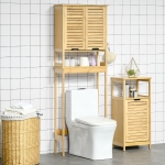 Kleankin Mobilier de baie din Bambus si MDF, Raft pentru Masina de Spalat, 60x23x173cm