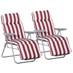 Outsunny Lot de 2 chaise longue bain de soleil adjustable pliable transat lit de jardin en acier rouge + blanc