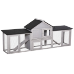 PawHut Conejera de Exterior Grande Jaula de Madera para 2-4 Conejos con Techo Asfáltico Recinto de Alambre Bandeja Extraíble y Rampas 210x45,5x84,5 cm Gris